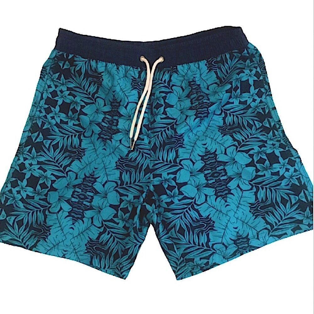 Turquoise Navy Hawaiian Swim Shorts Mens 34 NWOT